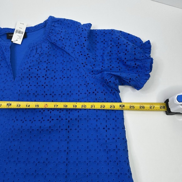 LANE BRYANT Eyelet & Knit Notch Neck Blouse WOMENS 14 / 16 SHORT SLEEVE Blue NWT - Picture 4 of 11